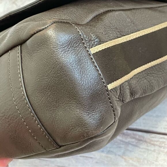 Coach Heritage Web Leather Map Messenger Bag Crossbody Brown with Striped Strap - Picture 4 of 14